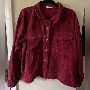 Red corduroy cropped shacket
